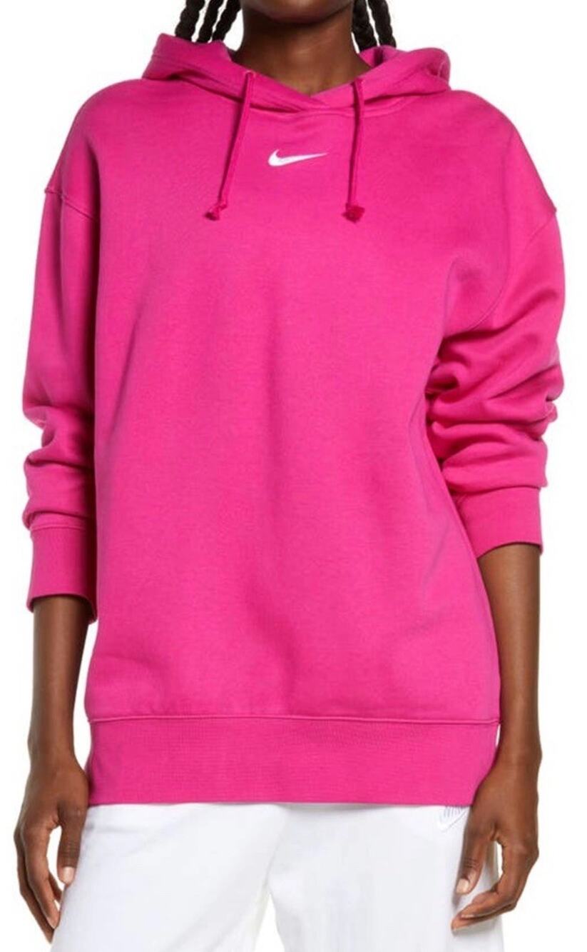 Nike Sportswear Oversized Essential Fleece Hoodie Women Small Pink Center Swoosh